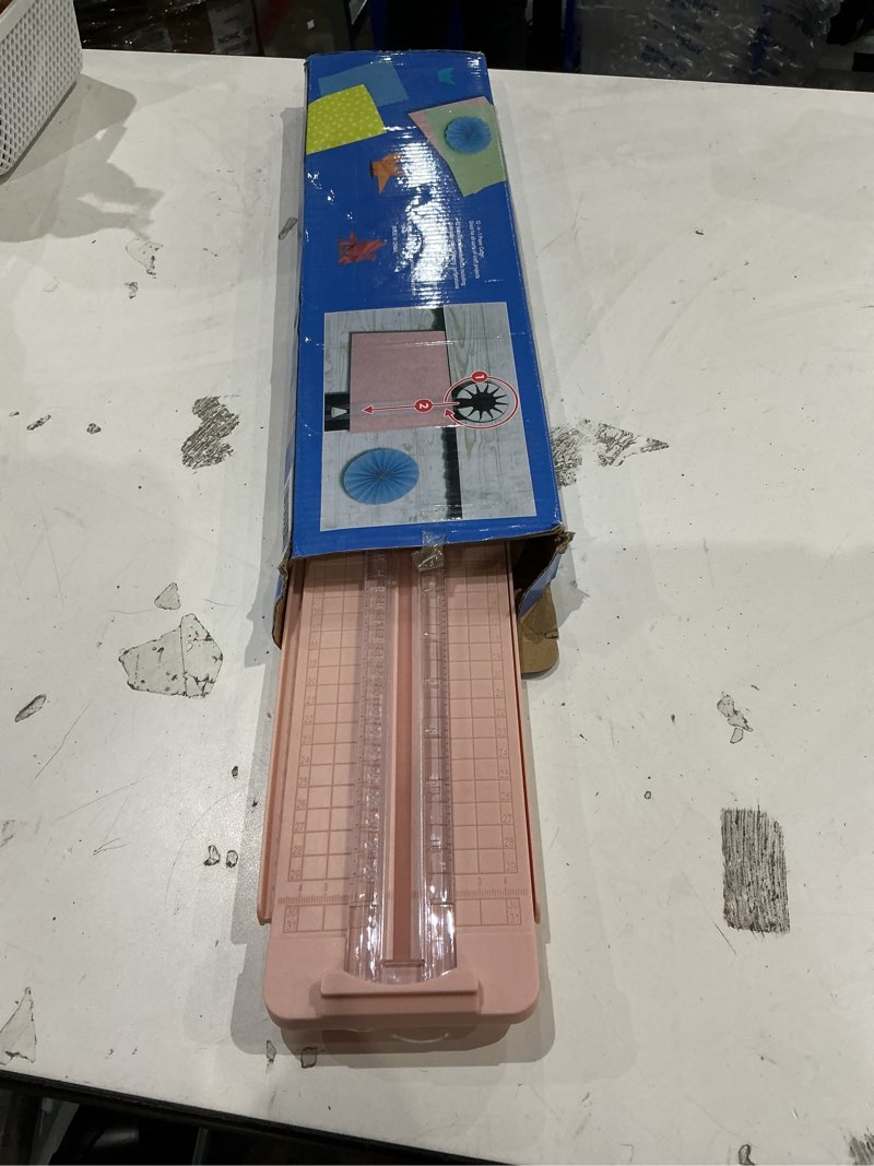 Condition photo showing Good Condition for paper craft edge cutter, 12 in 1 paper cutter, rolling paper cutter with 12 cutting types, multifunctional paper cutter machine with measurements for scrapbooking (pink)