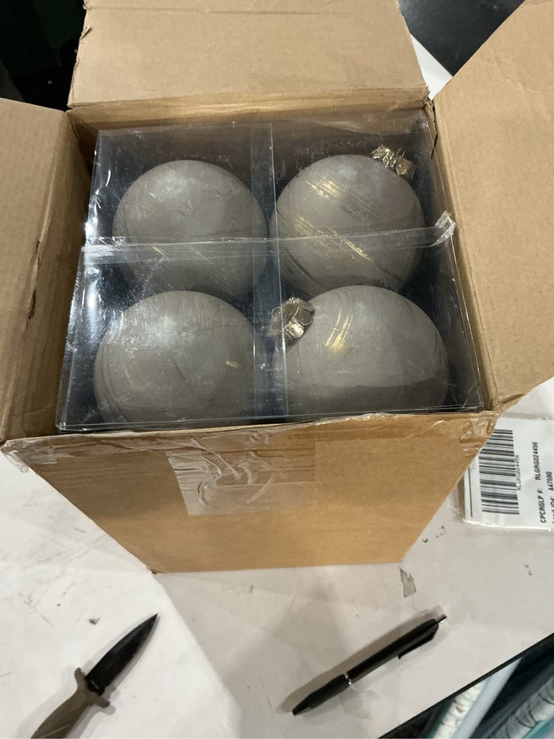 Condition photo showing New/Like New for Yunlly 12 Pcs Neutral Textured Christmas Ball Ornaments Rustic Earth Toned Xmas Ornaments Antique Farmhouse Modern Christmas Decor for Tree Home Decor(Brown,Ivory,4 Inch,Rustic)
