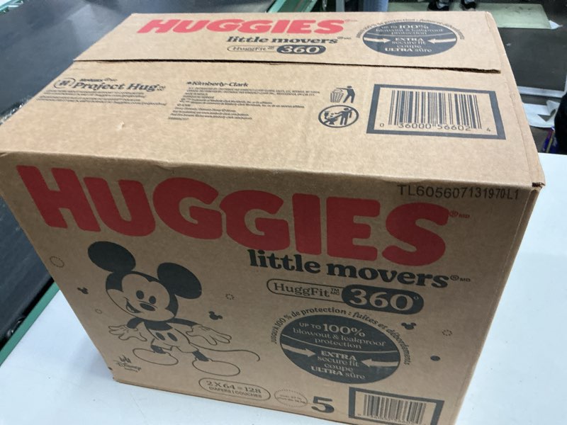Condition photo showing New/Like New for huggies little movers huggfit 360 pull on diapers - size 5 - 128ct