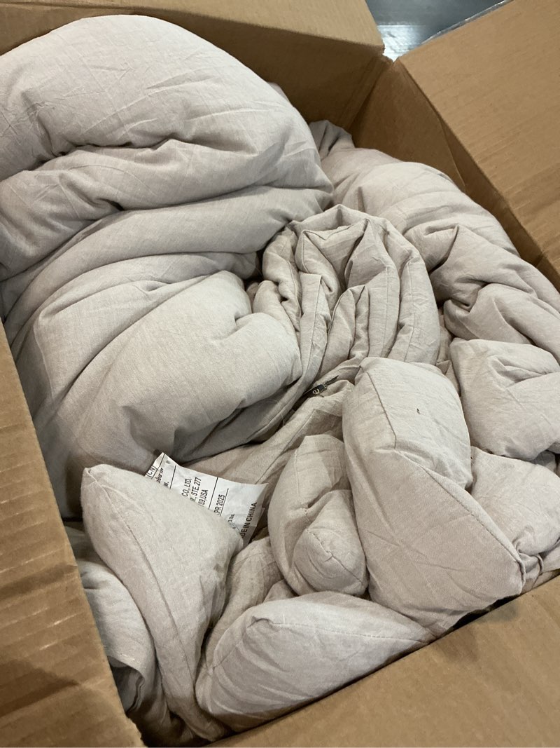 Condition photo showing As Is for Bedsure Comforter Set Queen Size - Cotton Fabric with Microfiber Inner Fill, Linen Color Soft Bed Set for All Seasons, 3 Pieces, 1 Comforter (90" x 90") and 2 Pillow Cases (20" x 26") 03 - Linen Color Queen