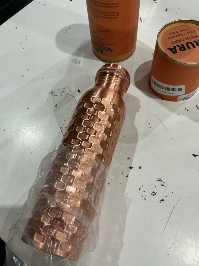 Condition photo showing Good Condition for handcrafted pure copper drinking water bottle |copper water bottle with lid - ayurvedic water bottle with vessel - drink more water bottle bricks 32 oz 32.1 ounces design 13