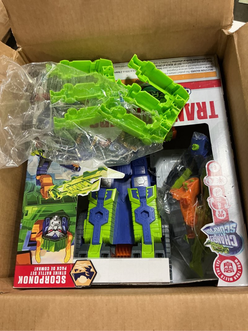 Condition photo showing As Is for transformers cyberworld scorponok strike battle set, converting action figure playset with lights and sounds, robot toys for boys and girls 6 and up