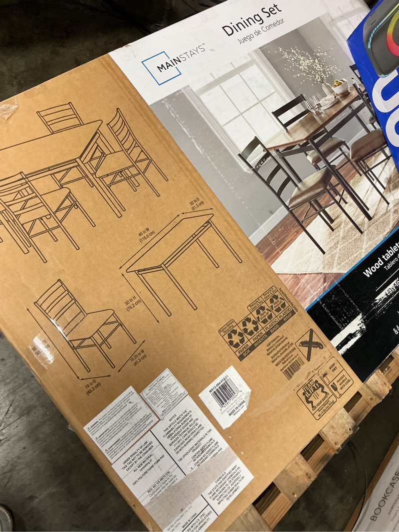 Condition photo showing Good Condition for incomplete is only the table the others don't come only table )mainstays 5-piece wood & metal dining room set, seats 4, canyon walnut & black
