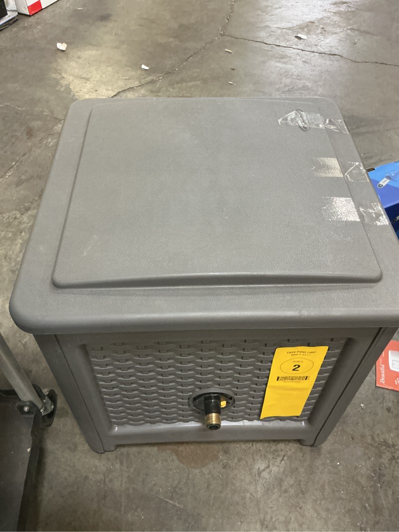 Condition photo showing As Is for suncast smart trak 225 ft. gray free standing hideaway hose reel