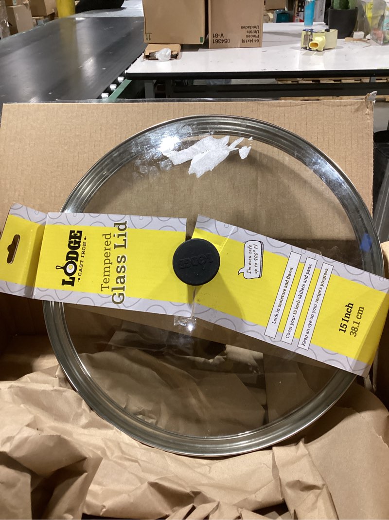 Condition photo showing As Is for Lodge Round Tempered Glass Lid - Versatile Glass Lid for 15 Inch Skillets, Pans, and Dutch Ovens - Dishwasher Safe and Oven Safe up to 400° - 15 Inch