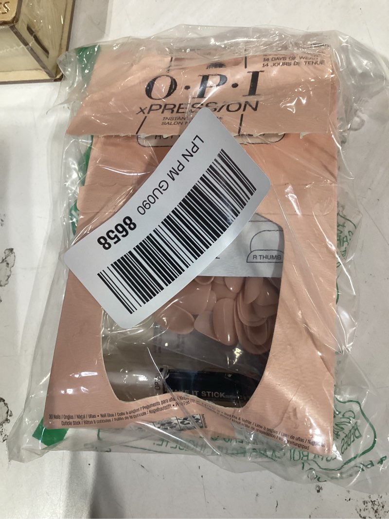 Condition photo showing As Is for opi xpress/on press on nails | short round classic, long almond & coffin shape press-on professional nail art kit short round bubble bath | soft nude pink
