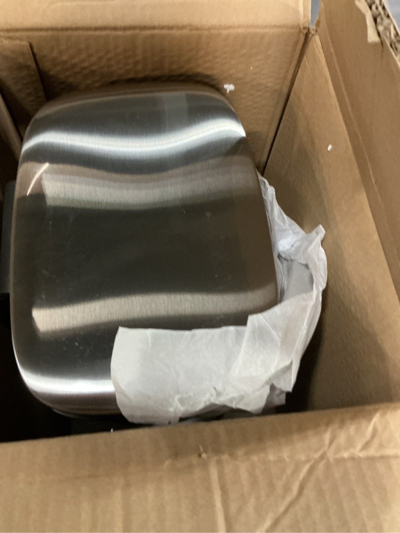 Condition photo showing Good Condition for Amazon Basics Smudge Resistant Small Rectangular Trash Can With Soft-Close Foot Pedal, Brushed Stainless Steel, 12L/3.2 Gal, 11.3x9.9x15.1 in, Satin Nickel Finish Satin Nickel Small, 12L/3.2 Gal