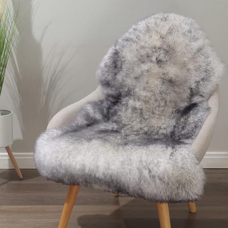 LLB Genuine Sheepskin Area Rug Wool Rug Fur Carpet Fluffy Shaggy Fur Rug for Living Room Kids Bedroom Real Sheepskin Throw Lambskin Rugs Sofa Mat Chair Seat Covers (Snow Grey, 2 x 3 ft Sheepskin)