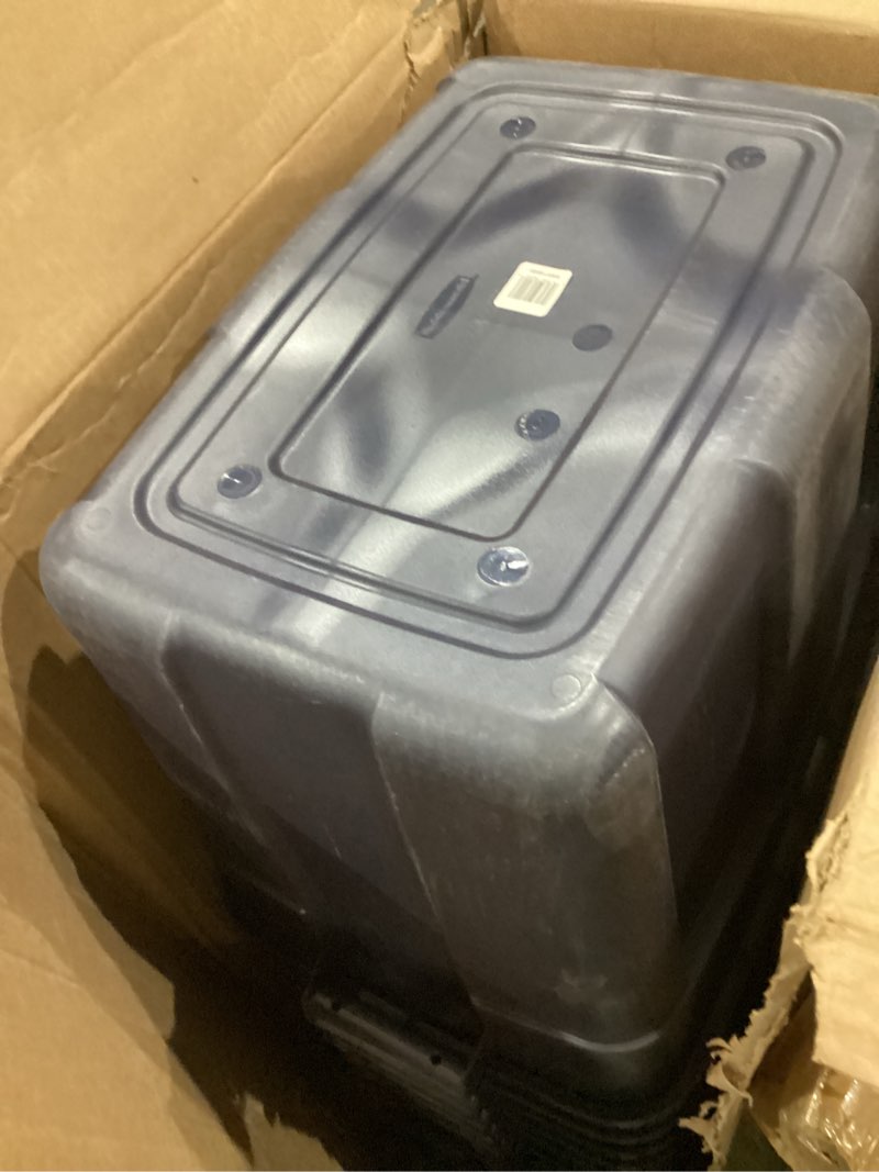 Condition photo showing As Is for rubbermaid roughneck storage tote, 18-gallons