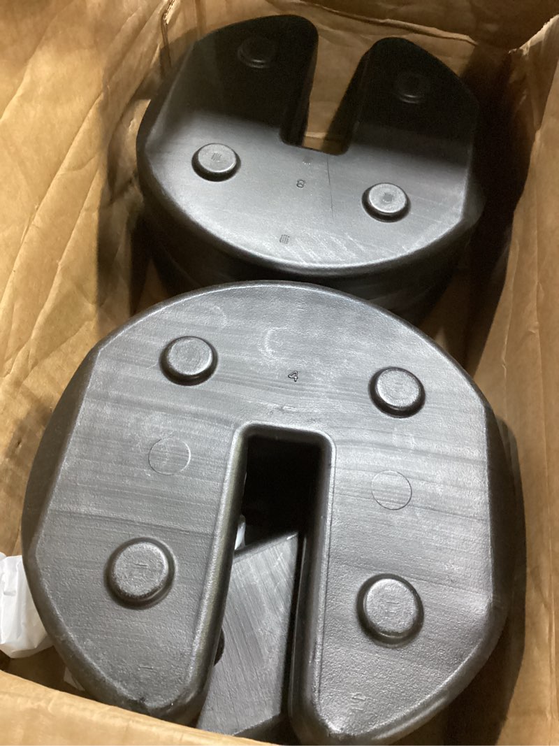Condition photo showing Good Condition for us weight 40 pound canopy weight set of 4 and carry strap with no-pinch design - easy installation and removal to secure tents, canopies, and umbrellas at outdoor events