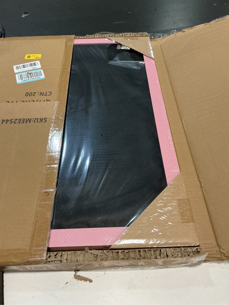 Condition photo showing New/Like New for pink bulletin board 21"×27" pink linen fabric decorative board hanging memo boards with 20 pushpins for women office large cork bulletin boards for home & office wall decor photos display 29.5" x 20.5" pink