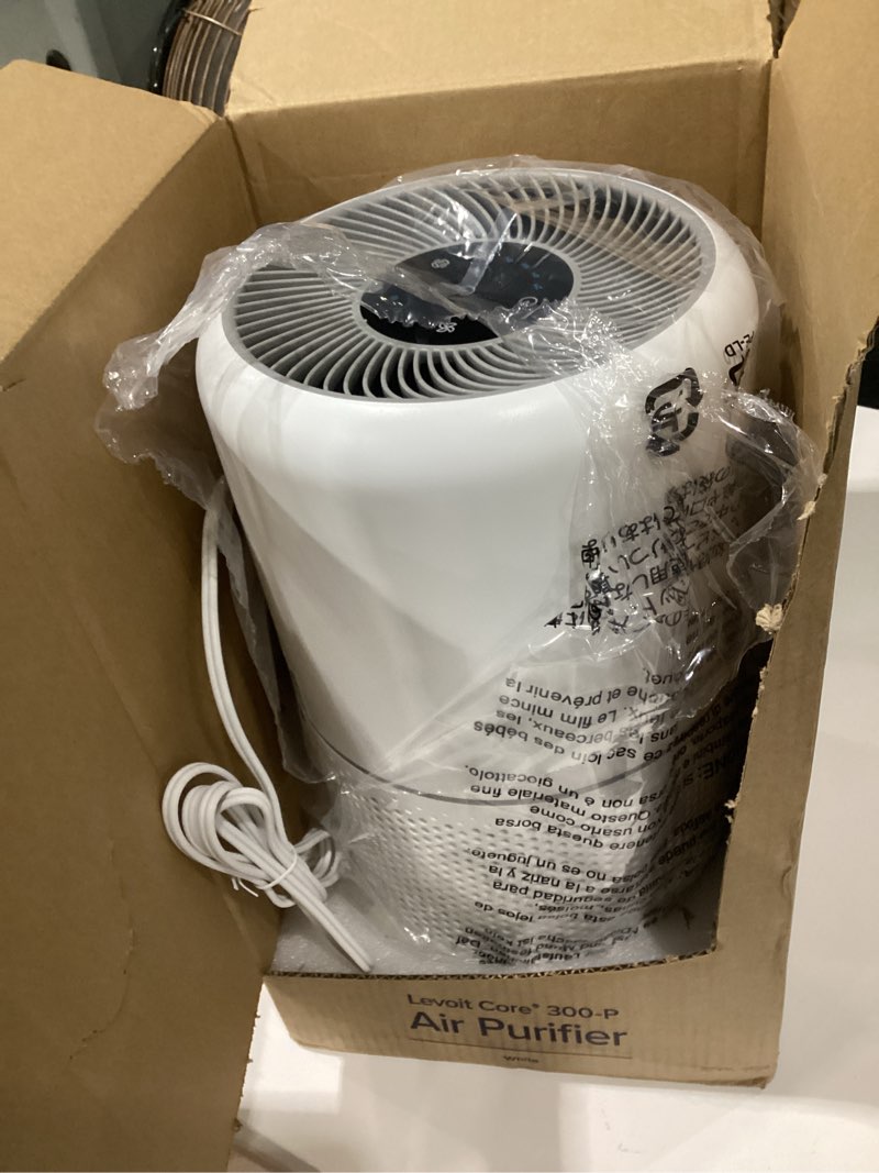 Condition photo showing Good Condition for levoit air purifier for home allergies pet hair in bedroom, covers up to 1073 ft² by 56w high torque motor, aham verifide, 3-in-1 filter with hepa sleep mode, remove dust smoke odor, core300-p, white, similar to stock photo, not tested