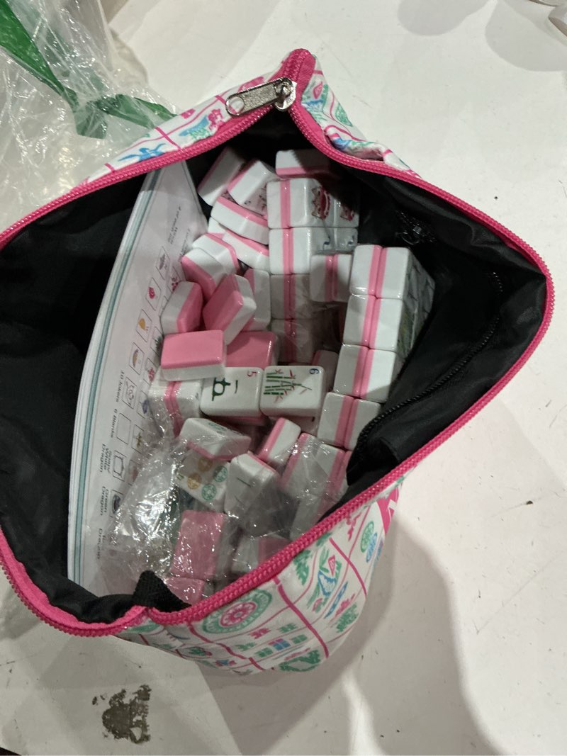 Condition photo showing Good Condition for beginner mahjong set, american mahjong set, 166 thick 1.2 inch melamine tiles with carrying bag, portable game for adults, family game nights and social play (pink)
