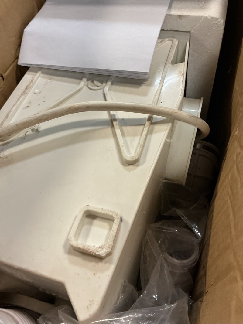 Condition photo showing As Is for 1200w macerator pump with pcb function toilet pump utility sink pump upflush to 39.4ft 2800gph macerating toilet system with 5 water inlets 2 outlets for toilet sink shower laundry kitchen basement flo900-tqs pro