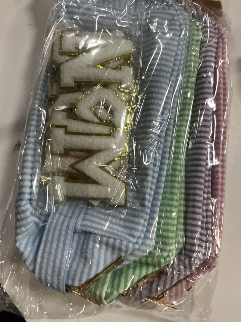 Condition photo showing New/Like New for Sanwuta 4 Pcs Seersucker Makeup Bags with 26 Chenille Letters Striped Cosmetic Bag Sublimation Custo