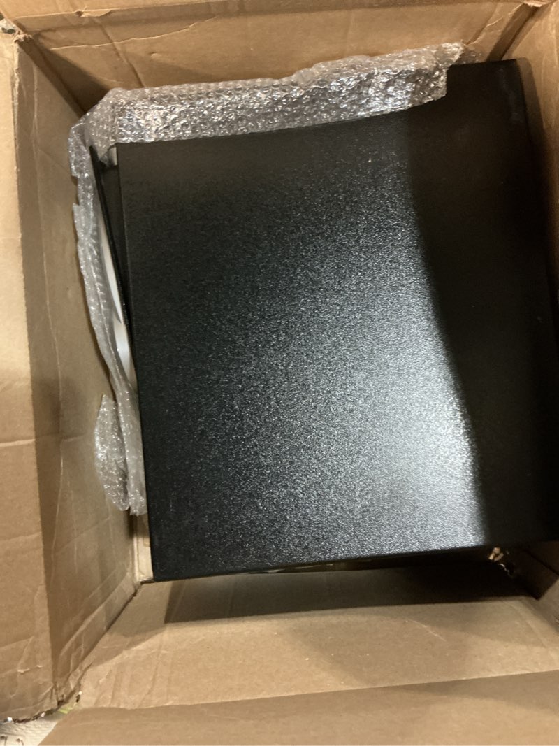 Condition photo showing As Is for amazon basics steel security safe and lock box with programmable electronic keypad, for valuables, cash, jewelry, documents, black, 1 cubic foot, 16.9-x-14.6-x-9.1-inches (wxdxh) 1 cubic feet