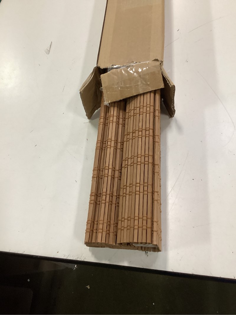 Condition photo showing As Is for LazBlinds No Tools No Drill Cordless Bamboo Roman Shades, Light Filtering Window Treatment, Roll Up Bamboo Blinds for Windows 24'' W x 64'' H, Ceylon Light Russet Light Filtering-ceylon Light Russet 24" W x 64" H