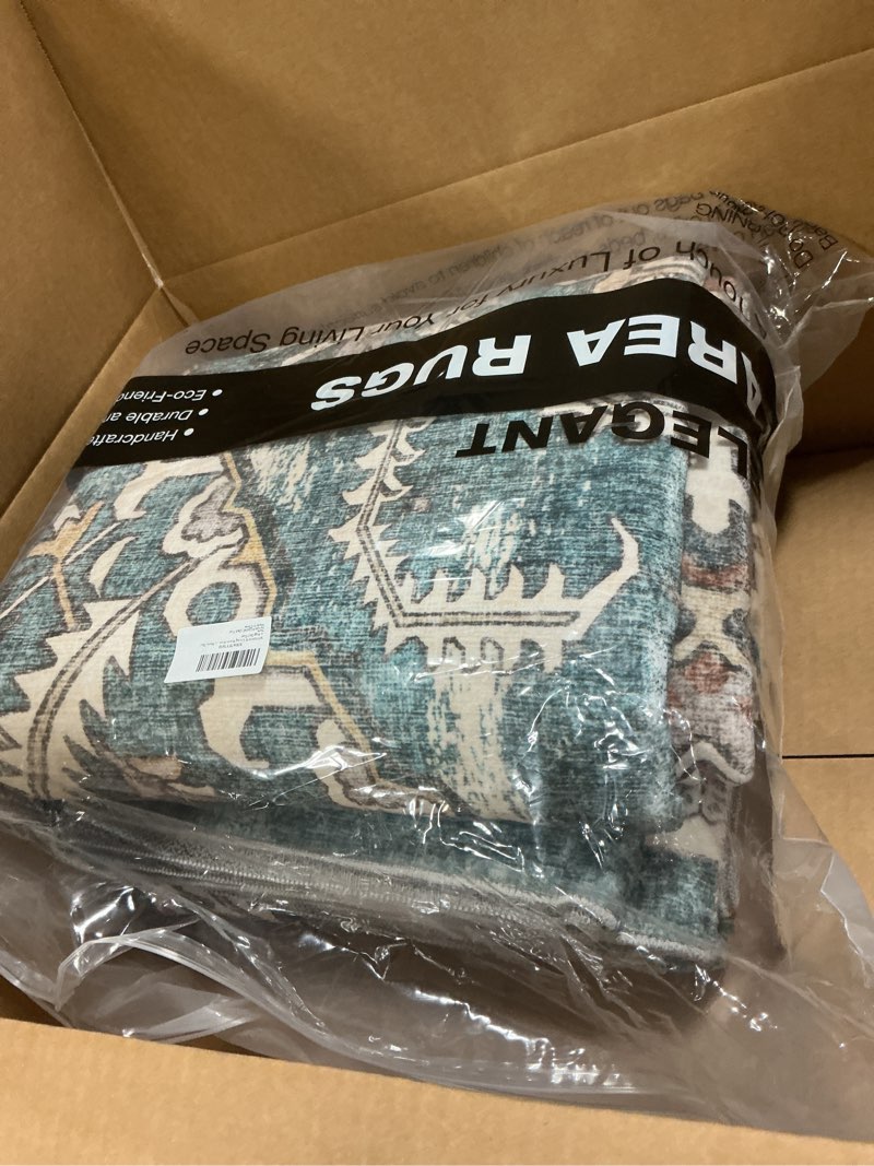 Condition photo showing Good Condition for witshock living room area rugs 8x10: washable rug boho soft non-slip low pile stain resistant foldable carpet for bedroom playroom dining room office kitchen farmhouse home decor rug-dull teal 8' x 10' (rectangular) dull teal