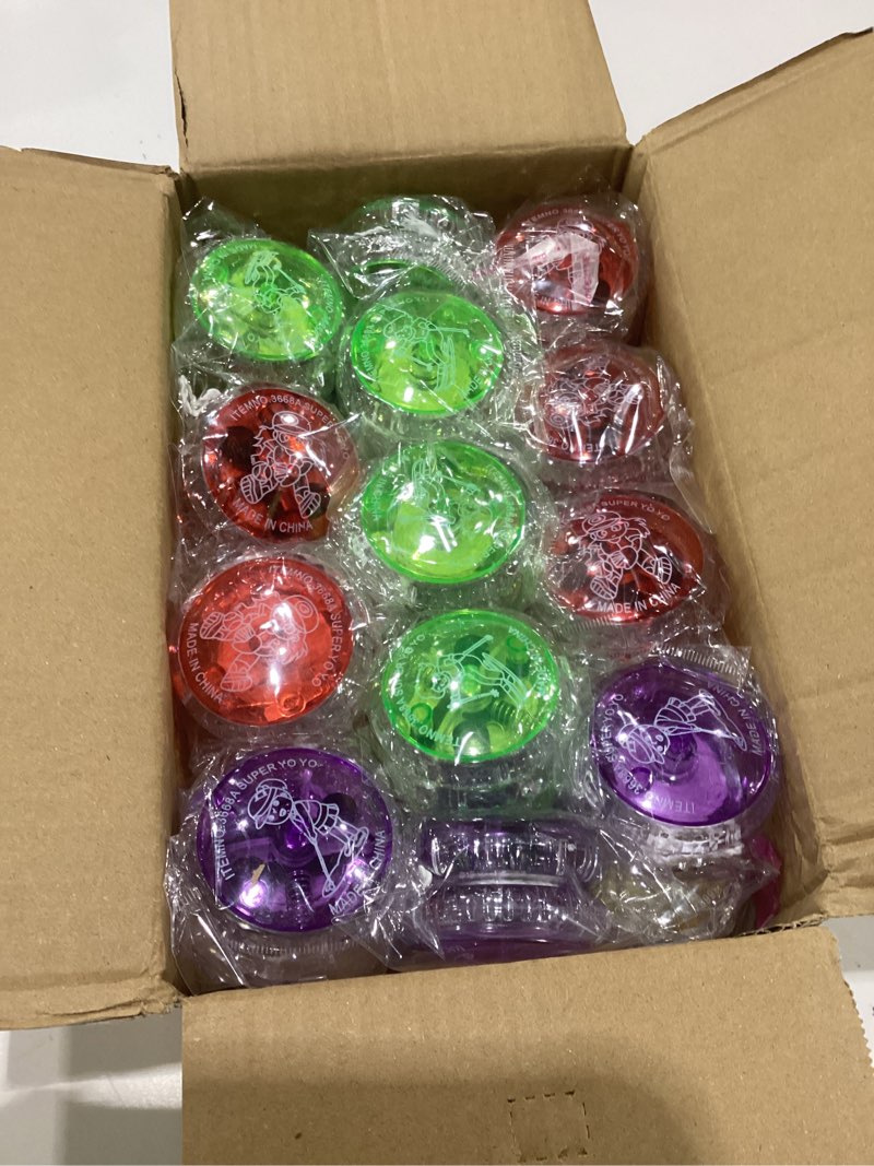 Condition photo showing New/Like New for 24 pack light up yo yo for kids - led responsive ball - great party favors for birthdays, carnivals, goodie bags - stocking stuffers for christmas