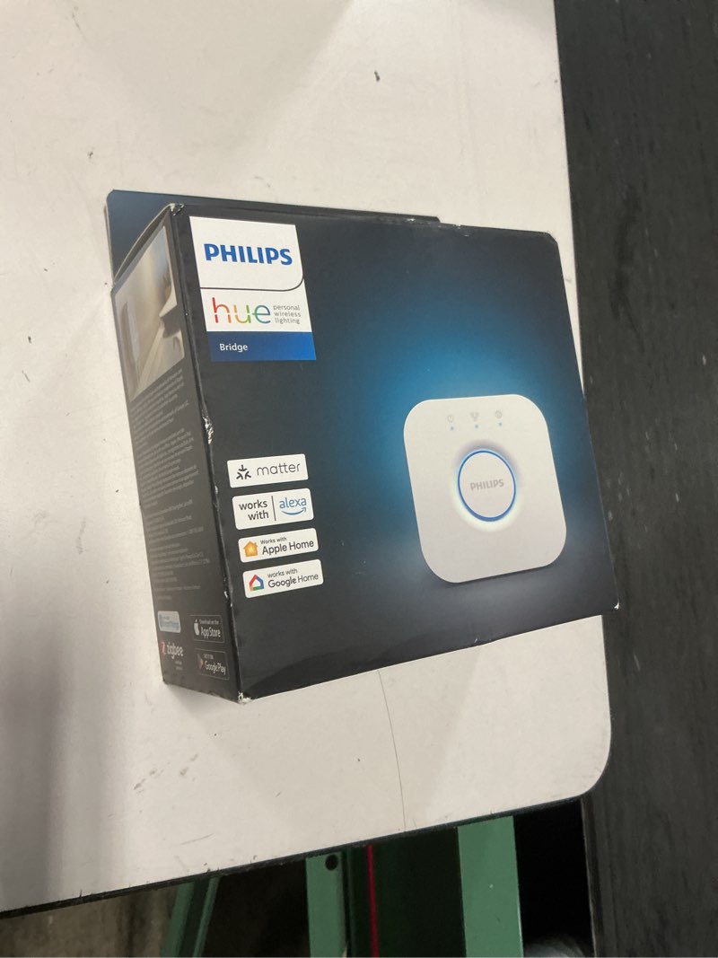 Condition photo showing New/Like New for philips hue bridge, unlock the full potential of hue bridge system, multi-room and out-of-home control, create automations and zones, smart lighting hub, works with voice and matter-compatible bridge only 1 count (pack of 1)