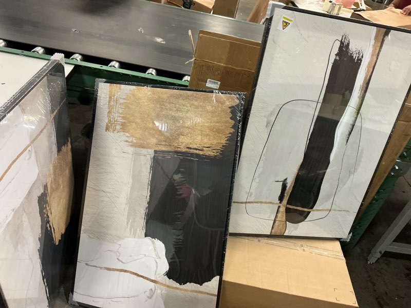 Condition photo showing New/Like New for Large Framed Black and White Abstract Wall Art for Living Room, 3 Piece Big Canvas Prints Paintings Artwork for Walls, Modern Minimalist Black Gold Pictures for Hallway Office Wall Decor 24x36 Inch 24" W x 36" H x 3Pcs Block