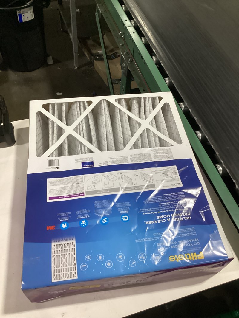 Condition photo showing As Is for filtrete 20-in w x 25-in l x 5-in merv 12 1550 mpr allergen, bacteria and virus electrostatic pleated air filter
