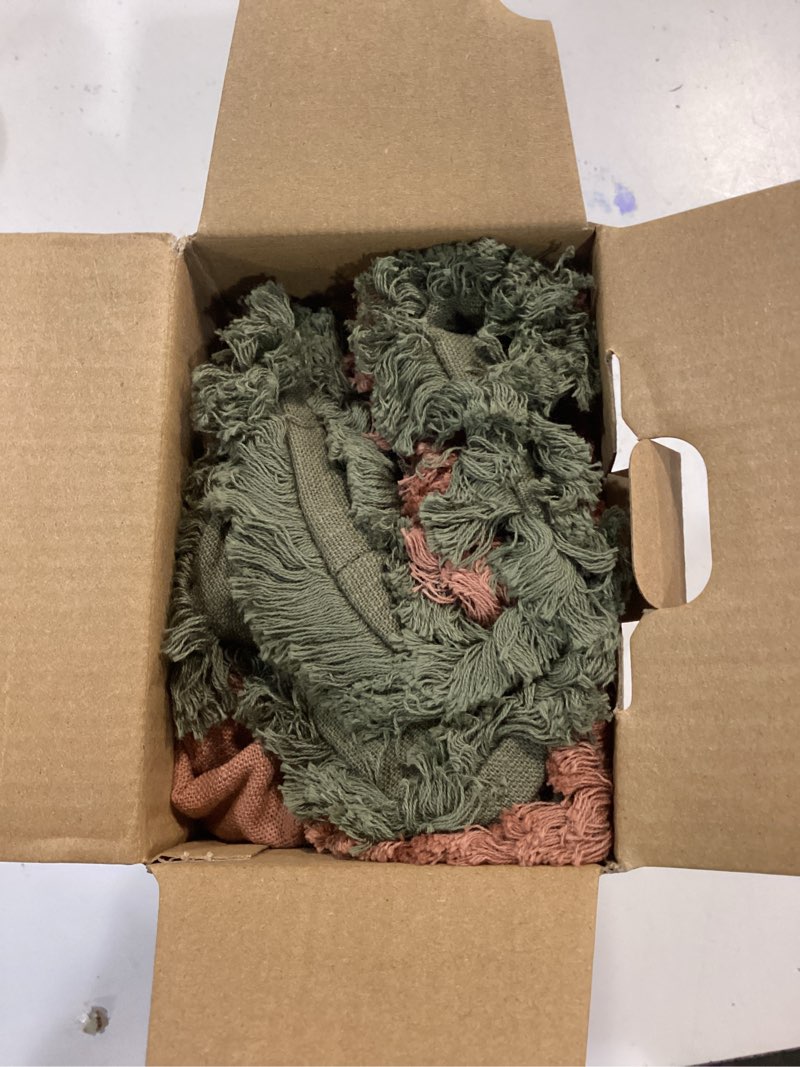 Condition photo showing Good Condition for MIULEE Decorative Couch Pillow Covers Neutral Linen Fringe Throw Pillows Set of 4 Soft Rustic Cushions Boho Farmhouse Pillowcases for Bed Sofa Living Room Home Decor 18x18 Inch Beige/Brown/Green 18" x 18" (Pack of 4) Brown Green