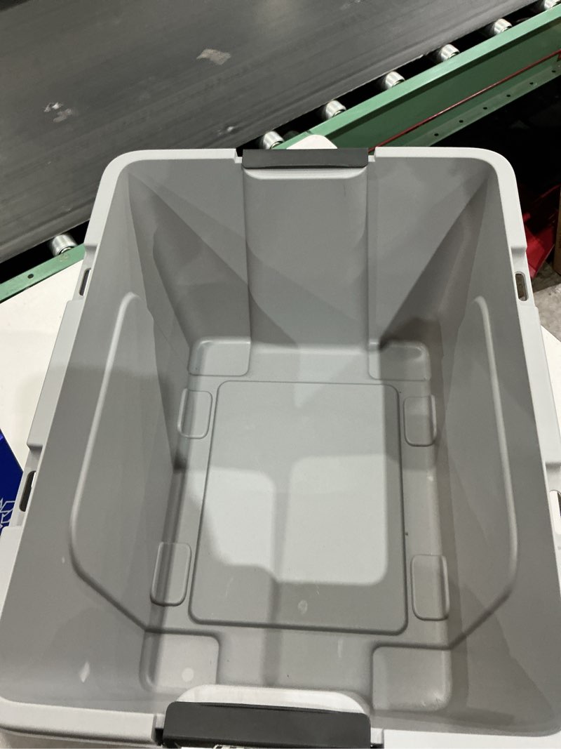 Condition photo showing As Is for hefty max pro x-large 18 -gallons ( 72 -quarts ) gray heavy duty stackable tote with latching lid