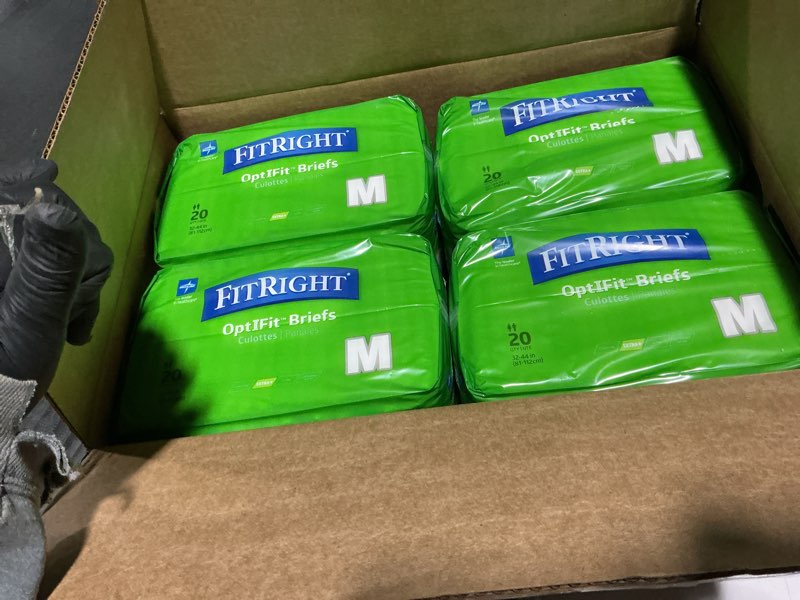 Condition photo showing Good Condition for FitRight Adult Diapers, Extra+ Heavy Absorbency, M (Waist Size 32in-44in), 80 Count, OptiFit Incontinence Briefs for Men and Women, Disposable, Moisture-Wicking, Leak Protection, 80 Count Medium