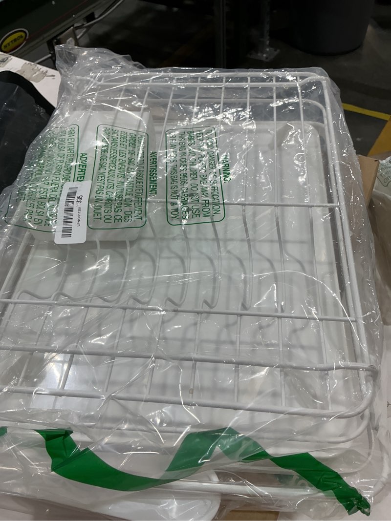 Condition photo showing New/Like New for sakugi extendable dish drying rack over sink with dish drainer, sink organization and storage essentials with silverware & utensil holder, home and apartment decor, 12" w x 16.1~23" l, white white extendable - 12"w x 16.1~23"l