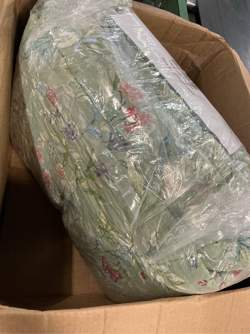 Condition photo showing Good Condition for Lady Ann Oversized King Bedspreads 128x120 for Extra Bed, Green Flower Bird Butterfly Print Botanical Bedding, Lightweight 100% Cotton Quilted Coverlet Set with Pillow Shams for All Season, 3 PCS Oversized King Plus Green