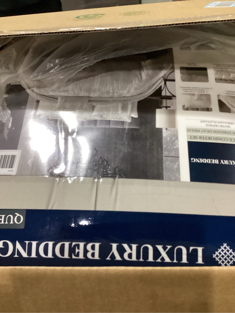 Condition photo showing New/Like New for riverbrook home turin comforter set, queen, silver, 7-piece set silver queen