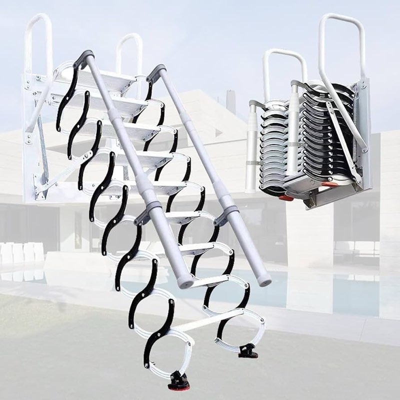 12 steps pull down attic folding stairs, retractable attic ladder