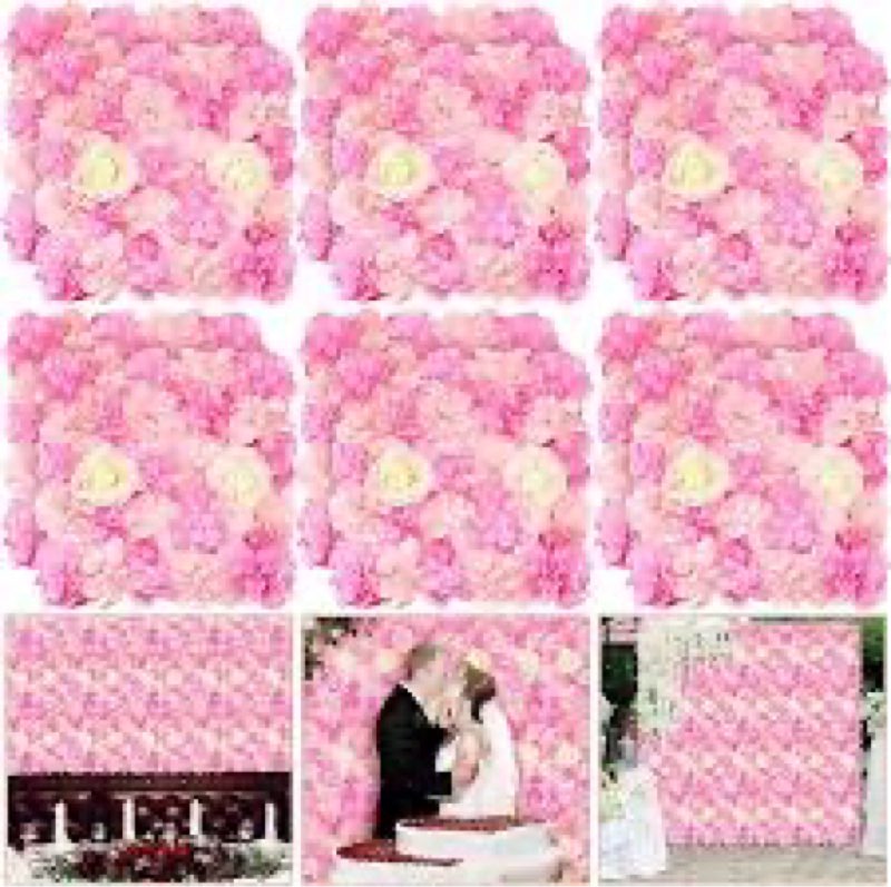 Tigeen 24 Pcs Flower Wall Panels 3D Silk Rose Floral Wall Decorative Faux Flower Wall Background for Wedding Home Decoration Background Shop Party Photo Arrangement (15 x 15 Inch), mainly pink