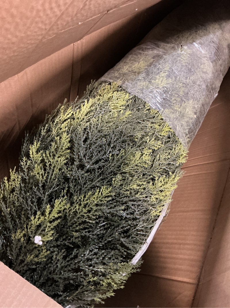 Condition photo showing Good Condition for  5ft artificial cedar topiary trees, outdoor artificial plants for front porch décor, artificial shrubs fake plants uv rated potted plants for outdoor, indoor, front door, office