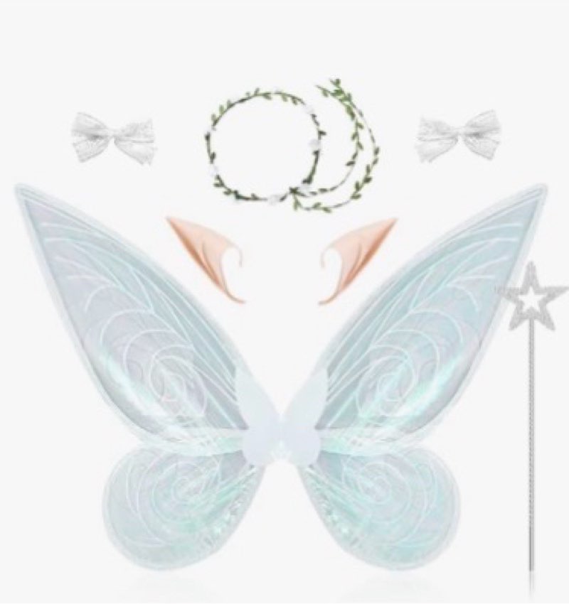 DTESL 7PCS Fairy Wings Dress Up,Sparkling Sheer Wings Butterfly Fairy Halloween Costume Angel Wings 