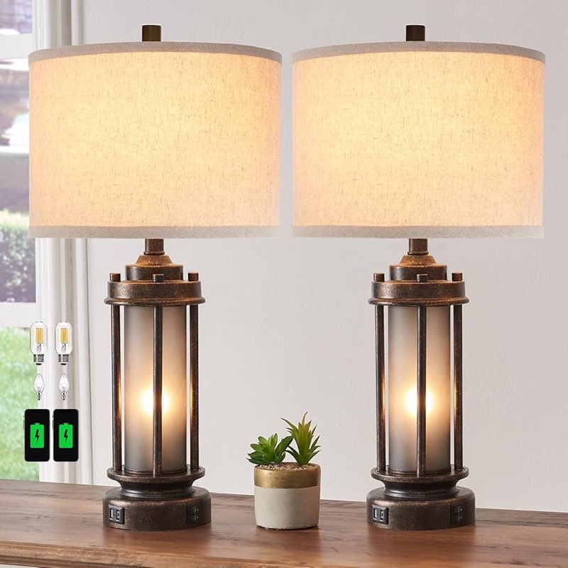 26" Nikaela Table Lamp Set With Night Light And USB Ports