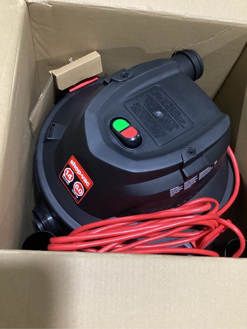 Condition photo showing Good Condition for possibly incomplete/used shop-vac 14-gallon 6 hp corded wet/dry shop vacuum with accessories included