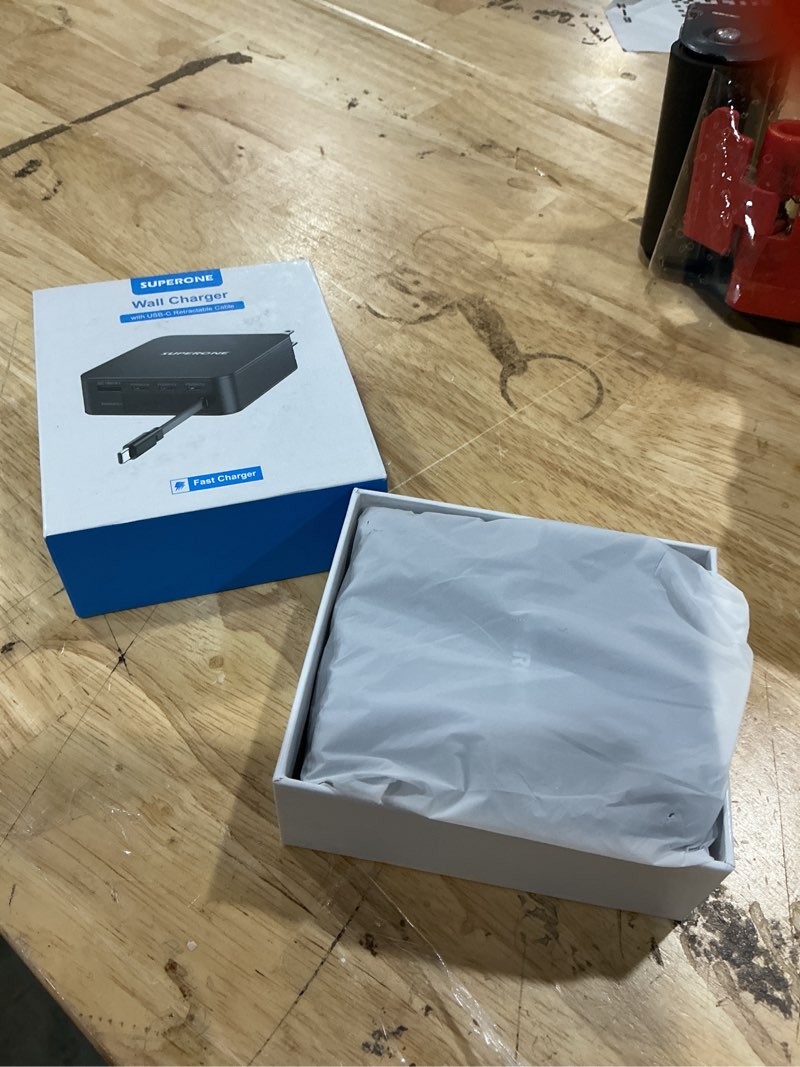 Condition photo showing New/Like New for superone 143w max retractable charger with 5.58ft usb c cable, 5 ports gan laptop charger, fast charger for macbook pro/air m4/m3/m2/m1, iphone17/16/15, ipad, samsung galaxy and more devices