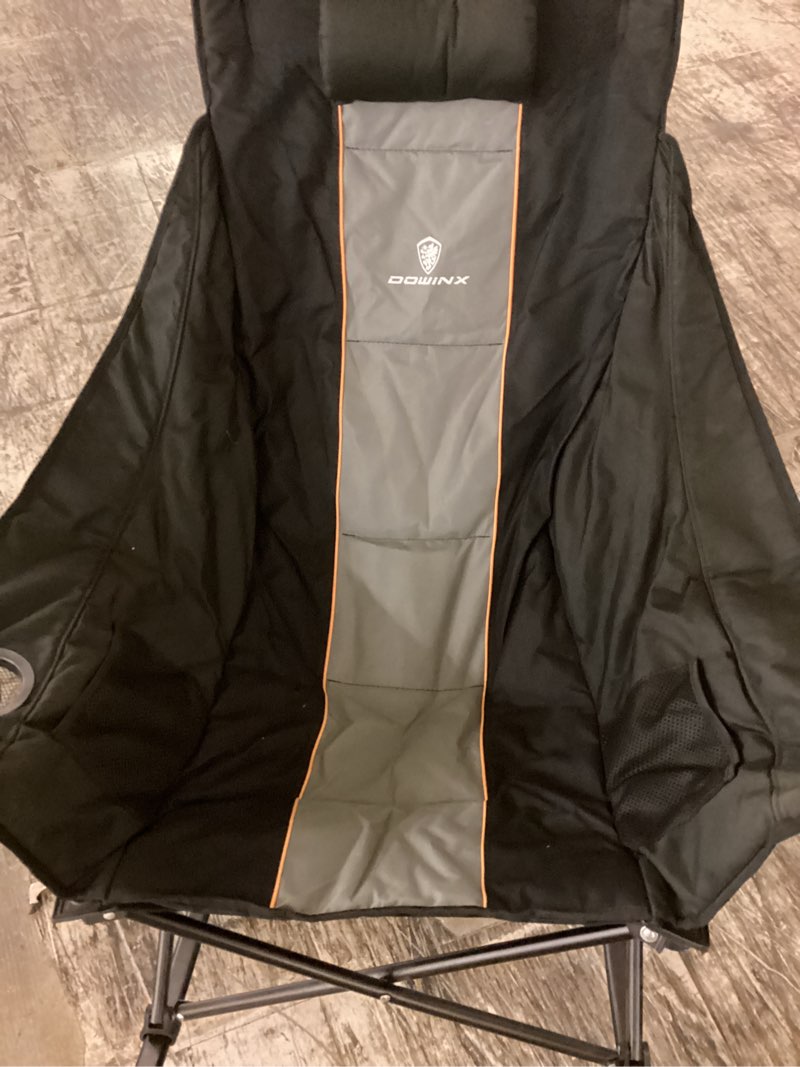Condition photo showing Good Condition for dowinx oversized rocking camping chair, fully padded patio chair with side pocket and carry bag, high back portable lawn recliner with headrest, support 300 lbs, grey