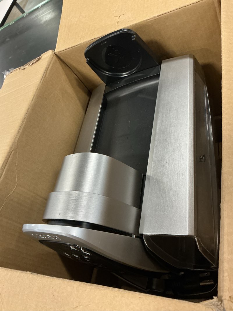 Condition photo showing As Is for Keurig K-Elite Single Serve K-Cup Pod Coffee Maker, with Strength and Temperature Control, Iced Coffee Capability, 8 to 12oz Brew Size, Programmable, Brushed Silver