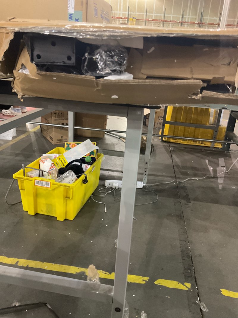 Condition photo showing As Is for Afaloona Rolling TV Stand with Power Outlet, Mobile TV Stand for 32-75 Inch TVs up to 110 lbs, 30° Swivel TV Floor Stand, 18 Adjustable Heights, TV Cart on Wheels for Bedroom, Office, Outdoor, Black GM-A01