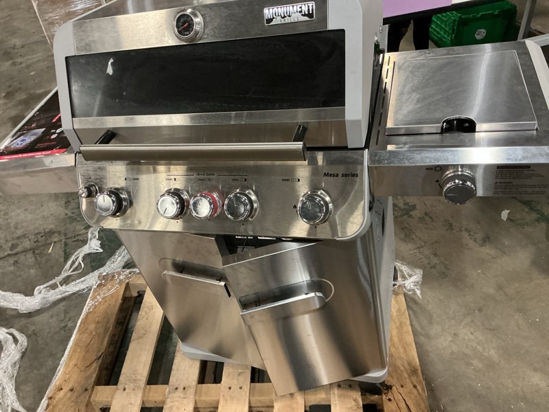 Condition photo showing As Is for monument mesa 405bz stainless steel 5 -burner infrared liquid propane gas grill 1 -side burner