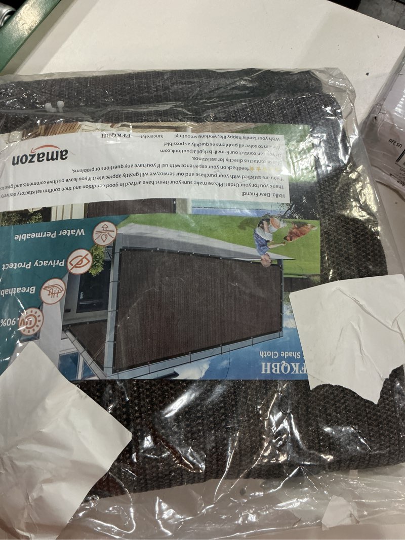 Condition photo showing Good Condition for 90% sun shade cloth with grommets, 6 x 20 ft pergola shade cover, mesh tarp sun screen for patio, outdoor, garden, backyard mocha 6 x 20 ft
