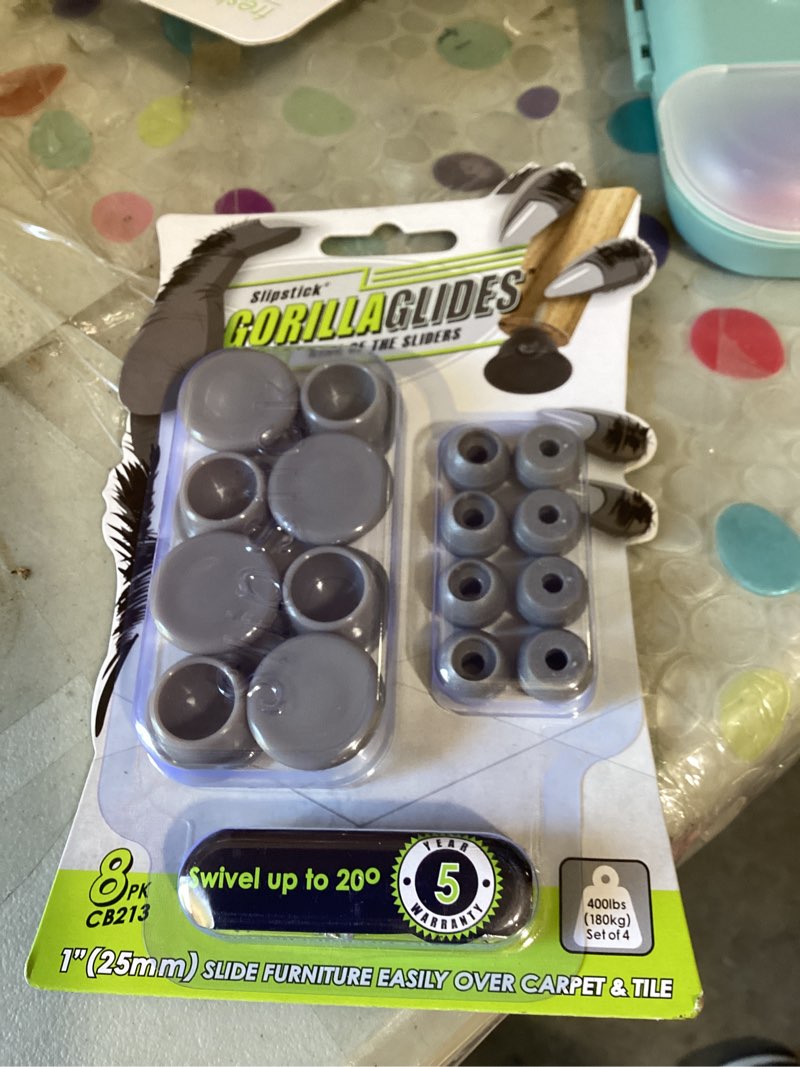 Condition photo showing New/Like New for gorillaglides cb213 chair swivel sliders/floor protector glides (set of 8 swiveling glide feet) screw-on sliders for angled/slanted furniture legs, 1 inch round plastic glide 8 pack