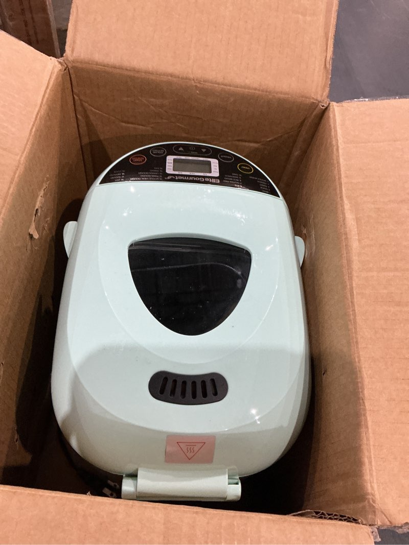 Condition photo showing As Is for elite gourmet ebm8103m programmable bread maker machine 3 loaf sizes, 19 menu functions gluten free white wheat rye french and more, 2 lbs, mint