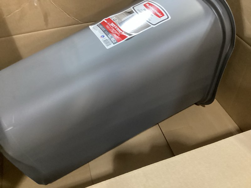 Condition photo showing Good Condition for rubbermaid spring top trash can with lid 13 gallon gray plastic garbage bin for home/kitchen/office/garage spring top gray