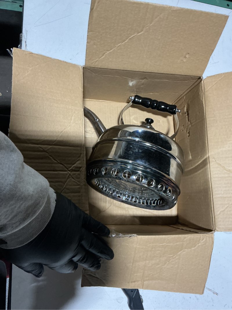 Condition photo showing As Is for Newey & Bloomer Buckingham No. 3 Tea Kettle, 1.9 Qt. - Solid Copper Body & Chrome-Plated Finish, Heat-Resistant Beechwood Handle - Vintage-Inspired Kitchen Necessity, Gas Stove Compatible