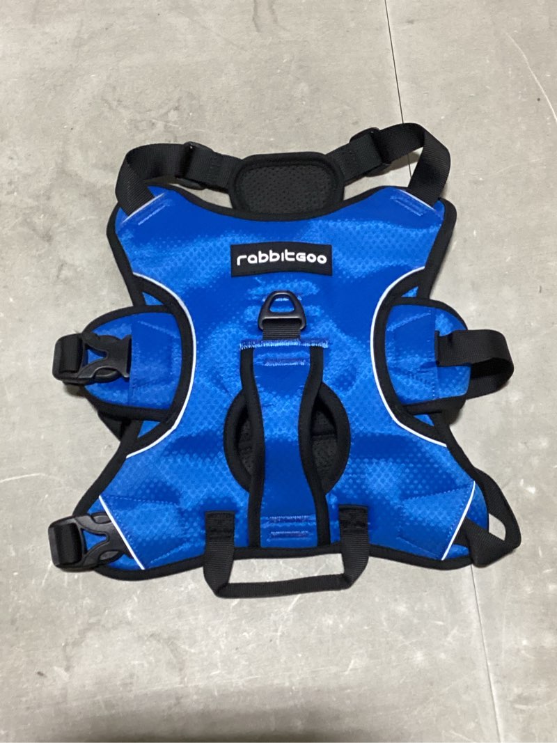 Condition photo showing Good Condition for rabbitgoo escape proof dog harness, soft padded full body pet harness, reflective adjustable no pull vest with lift handle and leash clip for large dogs walking hiking training, m, blue medium (pack of 1) blue