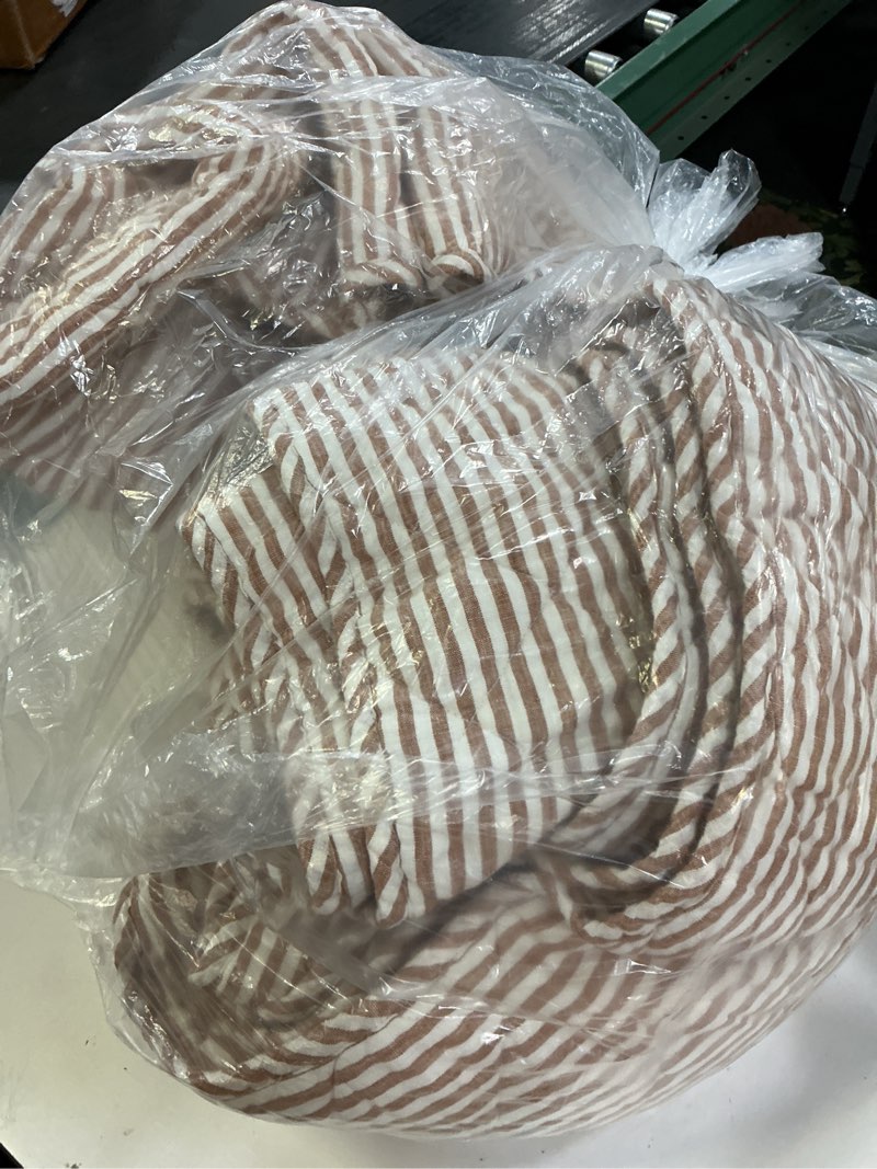 Condition photo showing Good Condition for european linen stripe quilt, full/queen, terracotta/white stripe